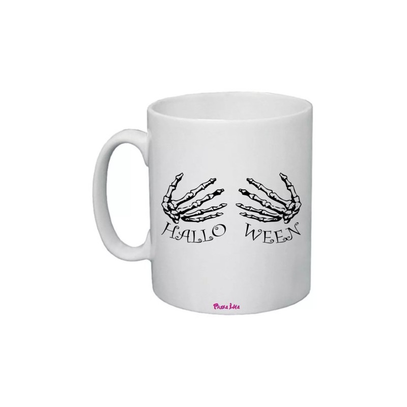 tazza 8x10 ceramica scritta halloween mani scheletro regalo uomo donna