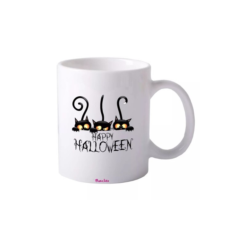 tazza 8x10 ceramica scritta happy halloween gatto nero idea regalo uomo donna