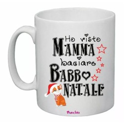 tazza 8x10 ceramica scritta ho visto mamma baciare babbo natale regalo