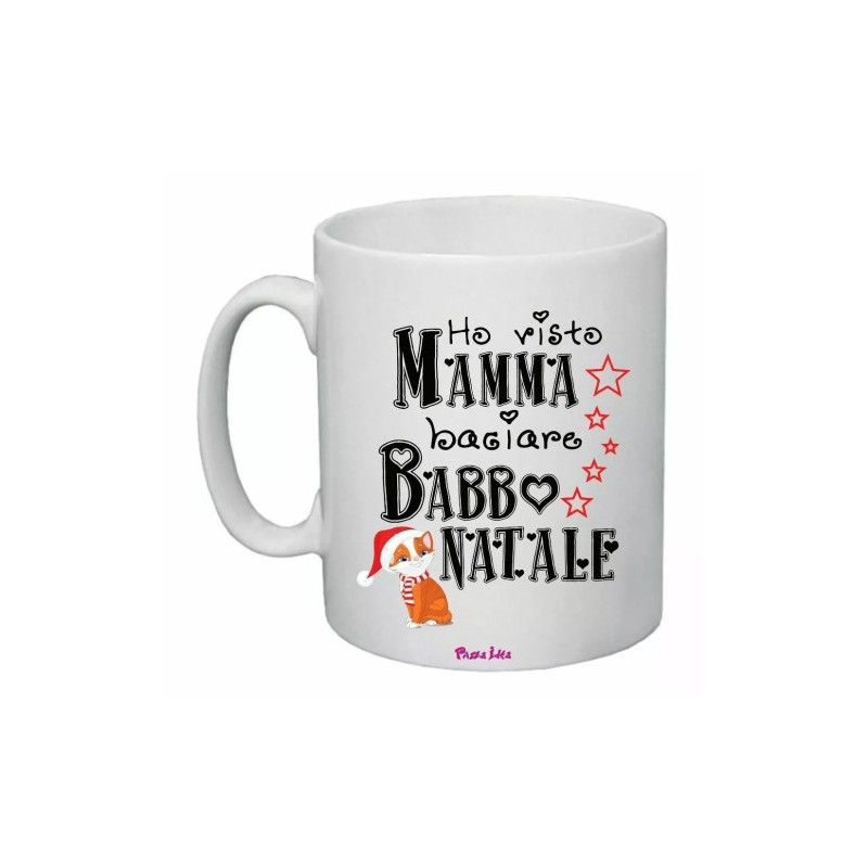 tazza 8x10 ceramica scritta ho visto mamma baciare babbo natale regalo