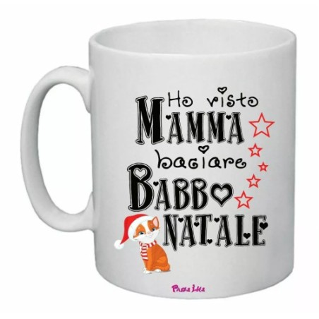 tazza 8x10 ceramica scritta ho visto mamma baciare babbo natale regalo