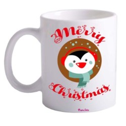 tazza 8x10 ceramica scritta merry christmas pinguino regalo festa buon natale