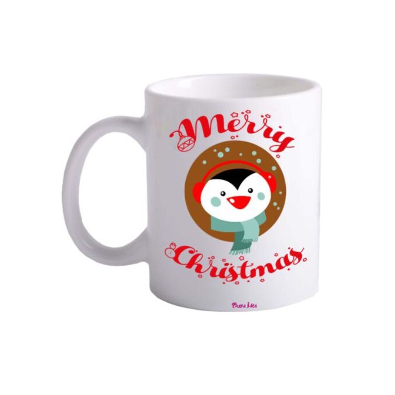 tazza 8x10 ceramica scritta merry christmas pinguino regalo festa buon natale