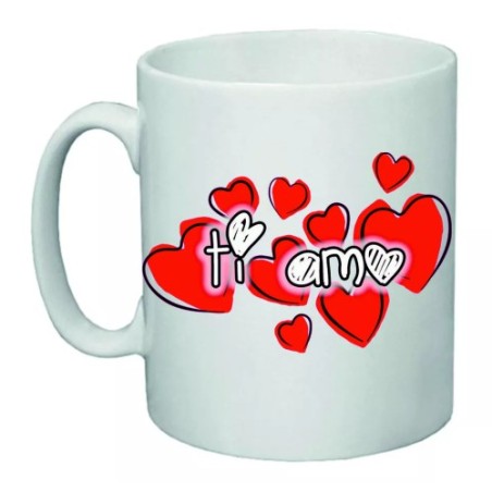 tazza 8x10 ceramica scritta ti amo cuore cuori rossi idea regalo san valentino
