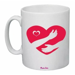 tazza ceramica 8x10 con disegno cuore rosso abbraccio mani regalo amore