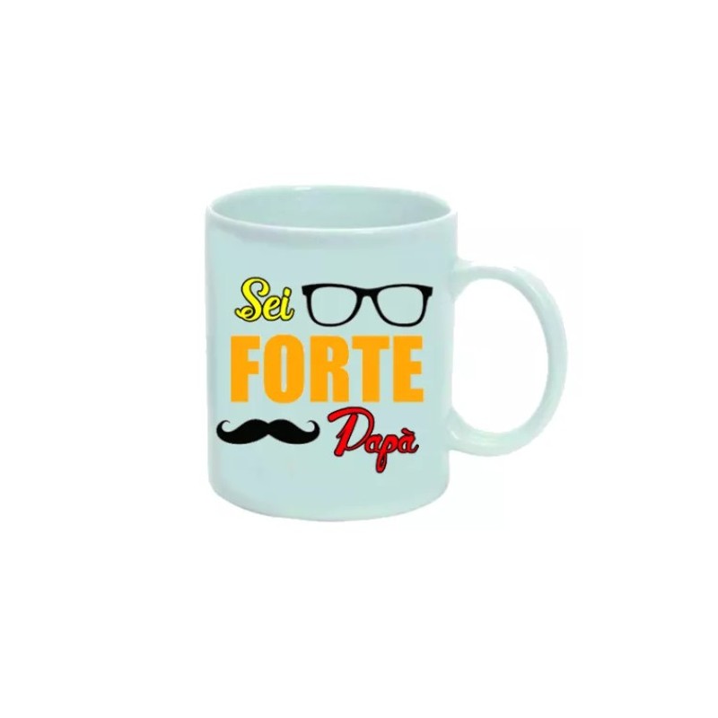 tazza mug 8 x 10 cm con scritta SEI FORTE PAPA' auguri festa compleanno