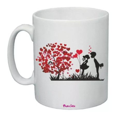 tazza mug 8x10 ceramica disegno albero cuori festa innamorati regalo uomo donna