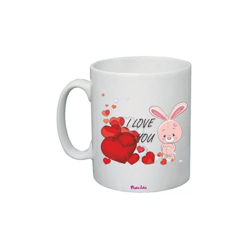 tazza mug 8x10 ceramica disegno coniglio cuori love you festa innamorati regalo