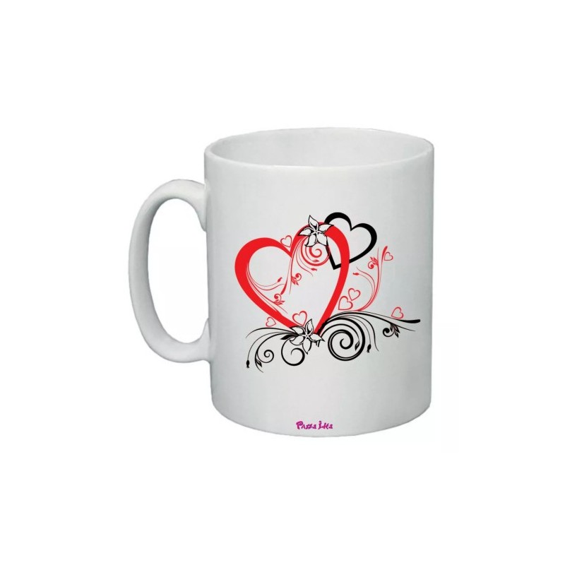 tazza mug 8x10 ceramica disegno cuori rosso nero festa innamorati regalo