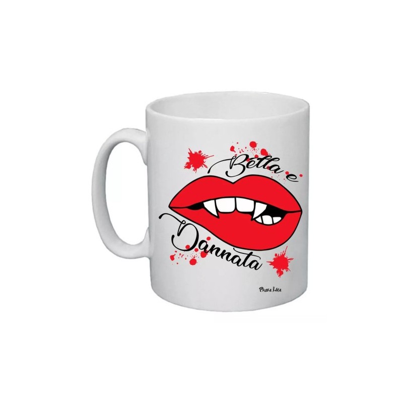 tazza mug 8x10 cm con scritta bella e dannata bocca rossa idea regalo