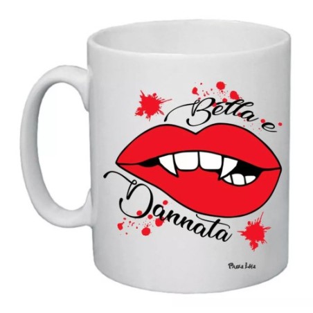 tazza mug 8x10 cm con scritta bella e dannata bocca rossa idea regalo