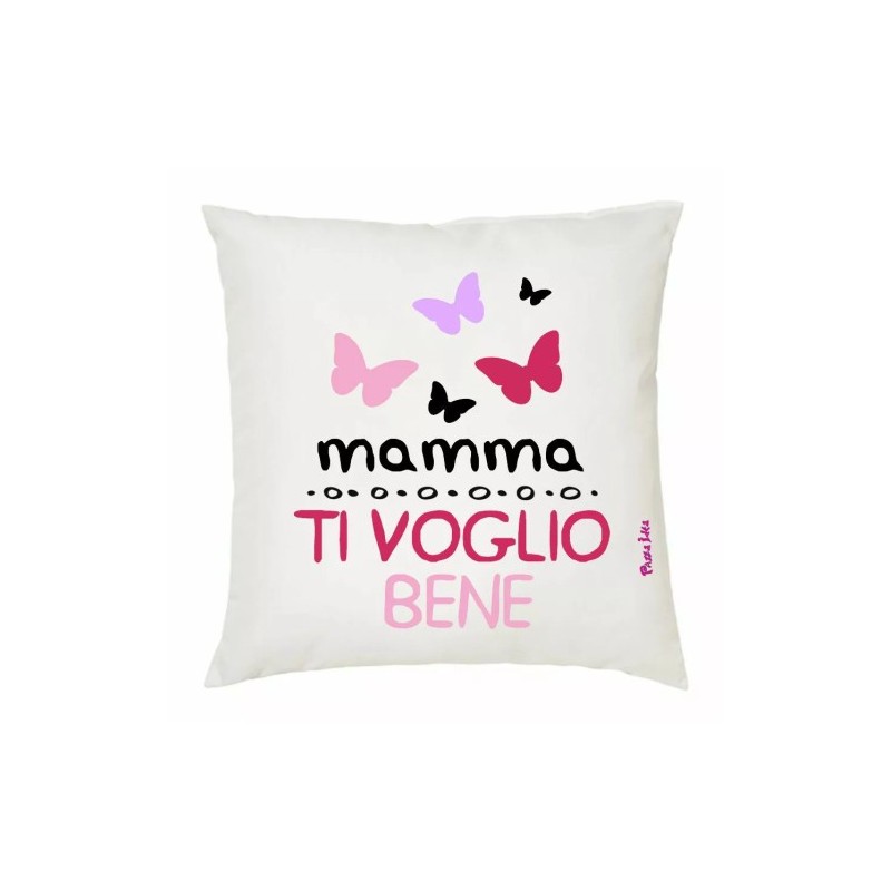 cuscino 40x40 scritta mamma ti voglio bene festa figli regalo auguri farfalle