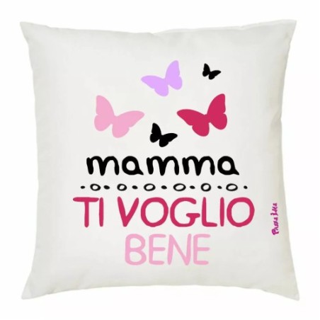 cuscino 40x40 scritta mamma ti voglio bene festa figli regalo auguri farfalle