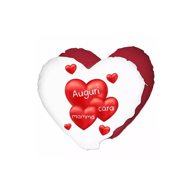 cuscino cuore scritta auguri cara mamma cuori rossi regalo festa figli madre