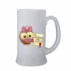 boccale birra bicchiere scritta attestato super mamma idea regalo gufo gufetta