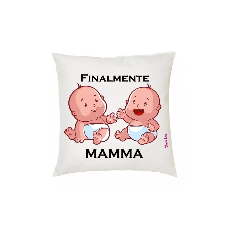 cuscino 40x40 scritta finalmente mamma regalo compleanno festa figli gemelli