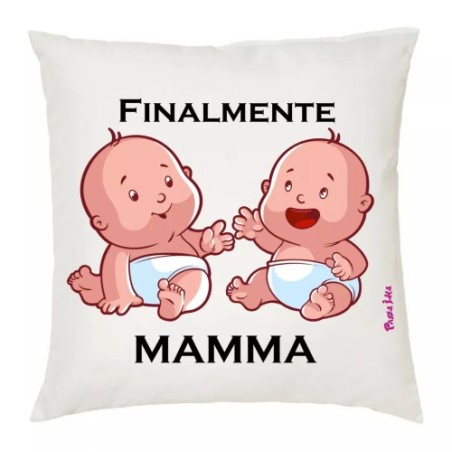 cuscino 40x40 scritta finalmente mamma regalo compleanno festa figli gemelli