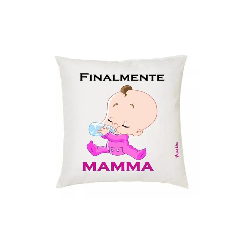cuscino 40x40 scritta finalmente mamma regalo compleanno festa figlia bambina