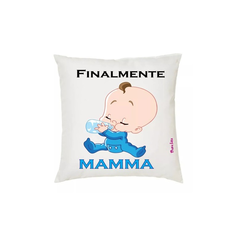 cuscino 40x40 scritta finalmente mamma regalo compleanno festa figlio bambino