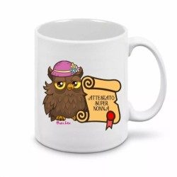 tazza mug 8x10 scritta attestato super nonna gufo gufetta idea regalo