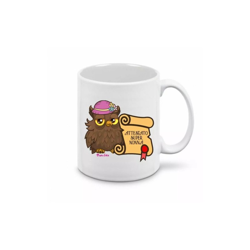tazza mug 8x10 scritta attestato super nonna gufo gufetta idea regalo