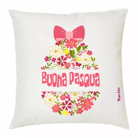 cuscino 40x40 con scritta buona pasqua regalo parenti famigliari amici uovo rosa