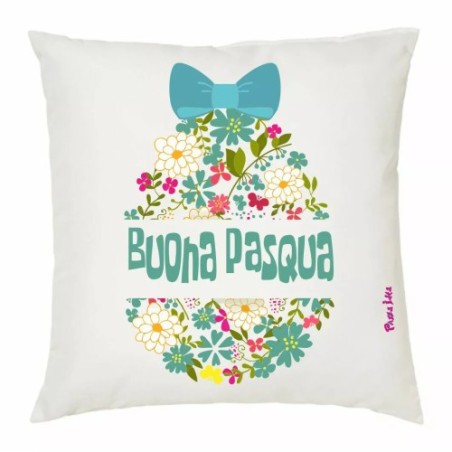 cuscino 40x40 scritta buona pasqua regalo parenti famigliari amici uovo azzurro