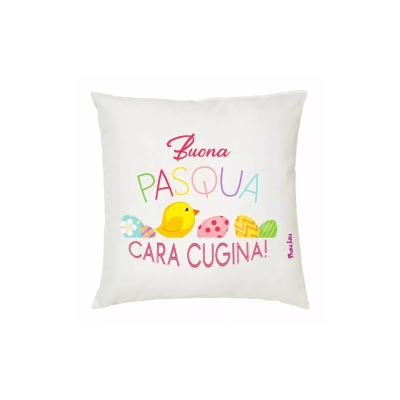 cuscino con imbottitura 40x40 cm scritta buona pasqua cara cugina regalo