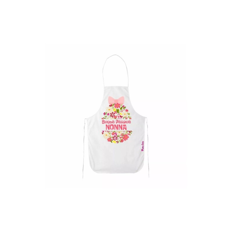 grembiule bianco cucina scritta buona pasqua nonna regalo uovo rosa
