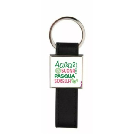 portachiave pelle metallo scritta auguri di buona pasqua sorella regalo