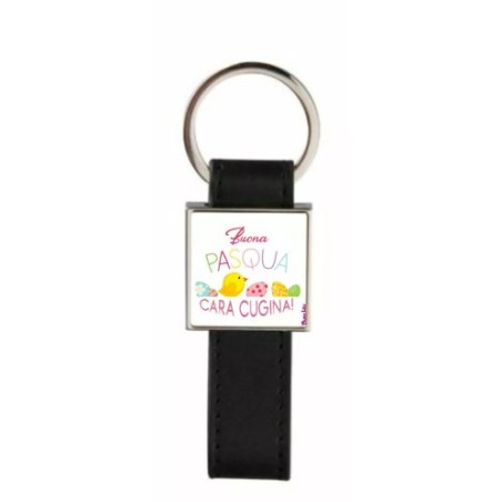 portachiave pelle metallo scritta buona pasqua cara cugina regalo