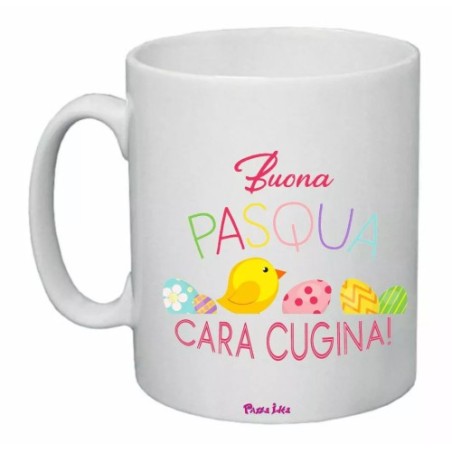 tazza ceramica 8x10 scritta buona pasqua cara cugina regalo