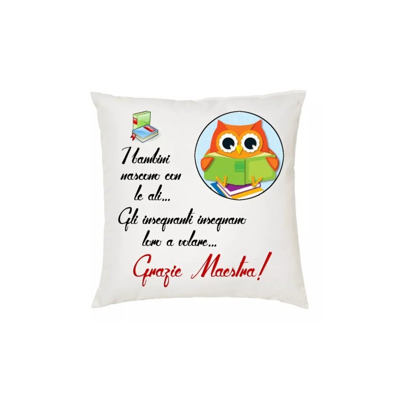 cuscino 40 x 40 cm con scritta grazie maestra insegnante scuola idea regalo