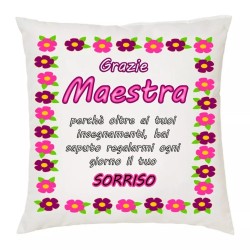 cuscino 40 x 40 cm scritta grazie maestra insegnante scuola idea regalo fiori