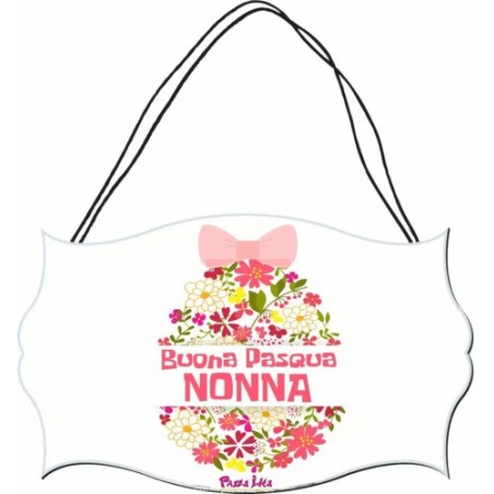 targa targhetta legno mdf 10,4X16,9 scritta auguri di buona pasqua nonna