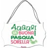 targa targhetta legno mdf 10,4X16,9 scritta auguri di buona pasqua sorella