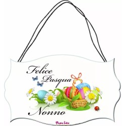 targa targhetta legno mdf 10,4X16,9 scritta felice pasqua nonno regalo nipoti