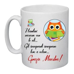 tazza 8 x 10 scritta grazie maestra insegnante auguri compleanno scuola gufo