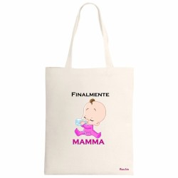 borsa ecru 34x39 scritta finalmente mamma festa regalo compleanno femmina