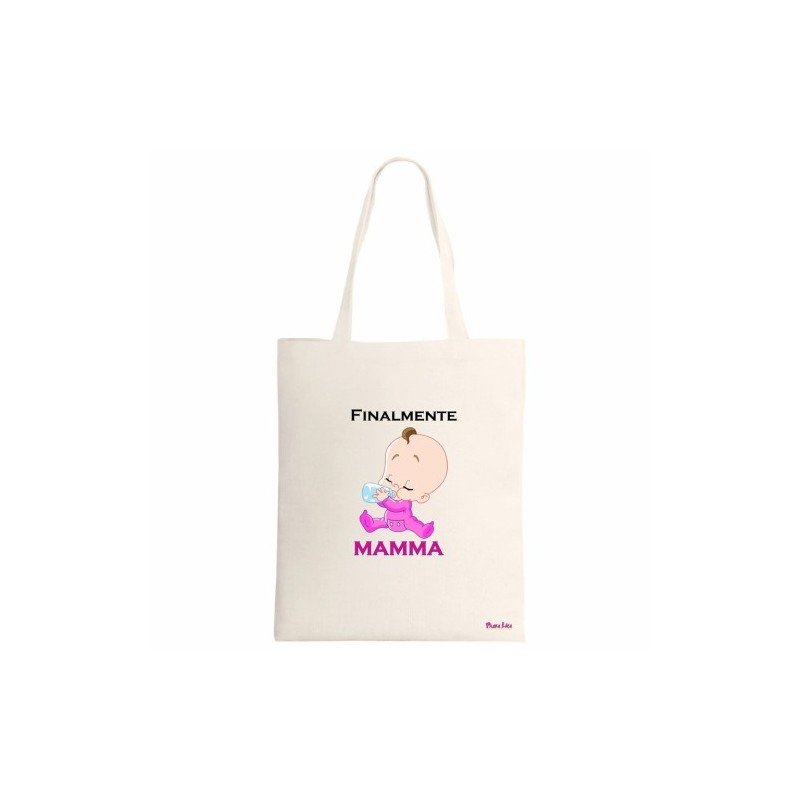 borsa ecru 34x39 scritta finalmente mamma festa regalo compleanno femmina