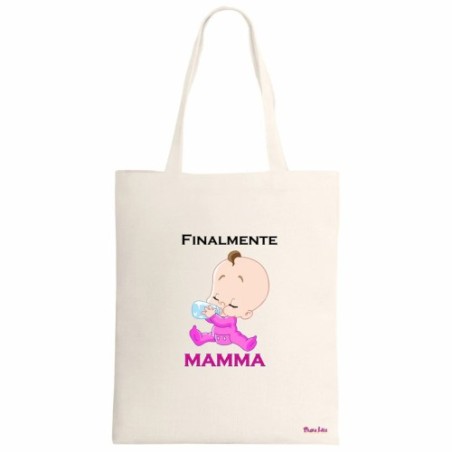 borsa ecru 34x39 scritta finalmente mamma festa regalo compleanno femmina