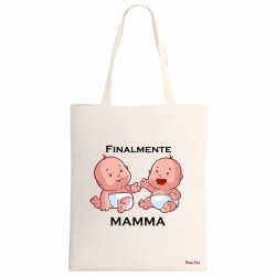 borsa ecru 34x39 scritta finalmente mamma festa regalo compleanno gemelli