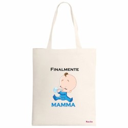 borsa ecru 34x39 scritta finalmente mamma festa regalo compleanno maschio