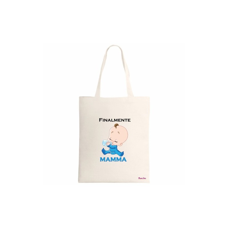 borsa ecru 34x39 scritta finalmente mamma festa regalo compleanno maschio