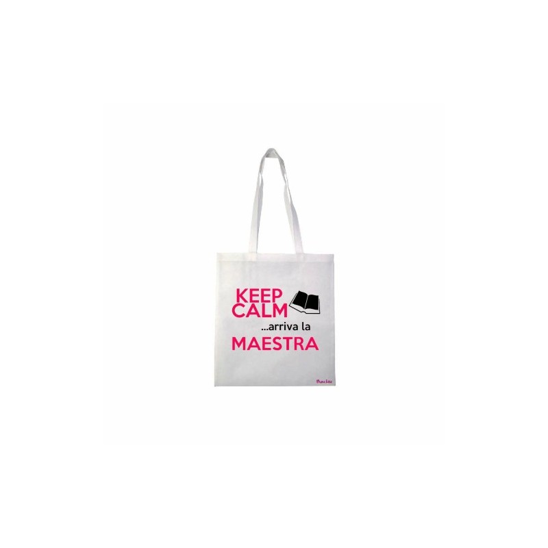 borsa poliestere 36x40 scritta keep calm arriva la maestra scuola regalo