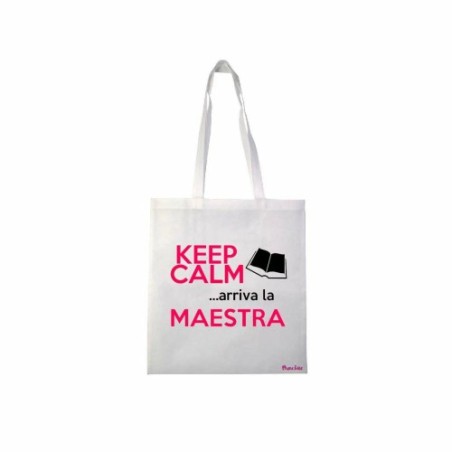 borsa poliestere 36x40 scritta keep calm arriva la maestra scuola regalo