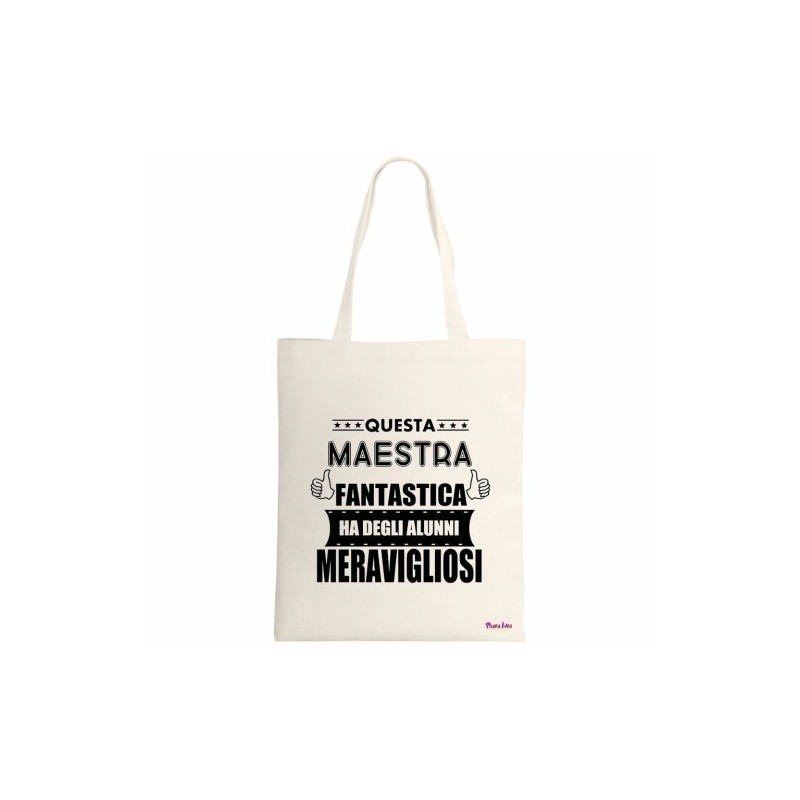 borsa poliestere ucru 34x39 scritta maestra alunni meravigliosi scuola regalo