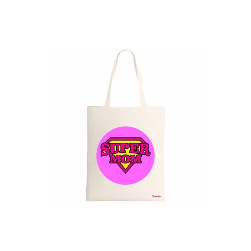 borsa spesa ecru 34 x 39 scritta super mom festa della mamma regalo compleanno