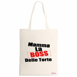 borsa spesa ecru 34x39 scritta mamma la boss delle torte festa regalo compleanno