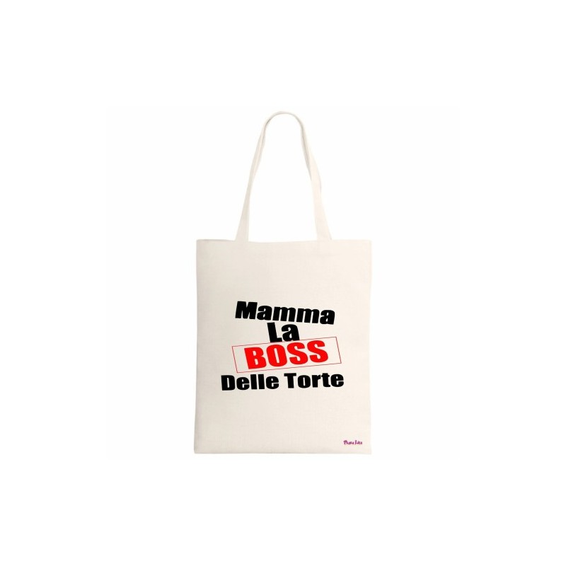 borsa spesa ecru 34x39 scritta mamma la boss delle torte festa regalo compleanno